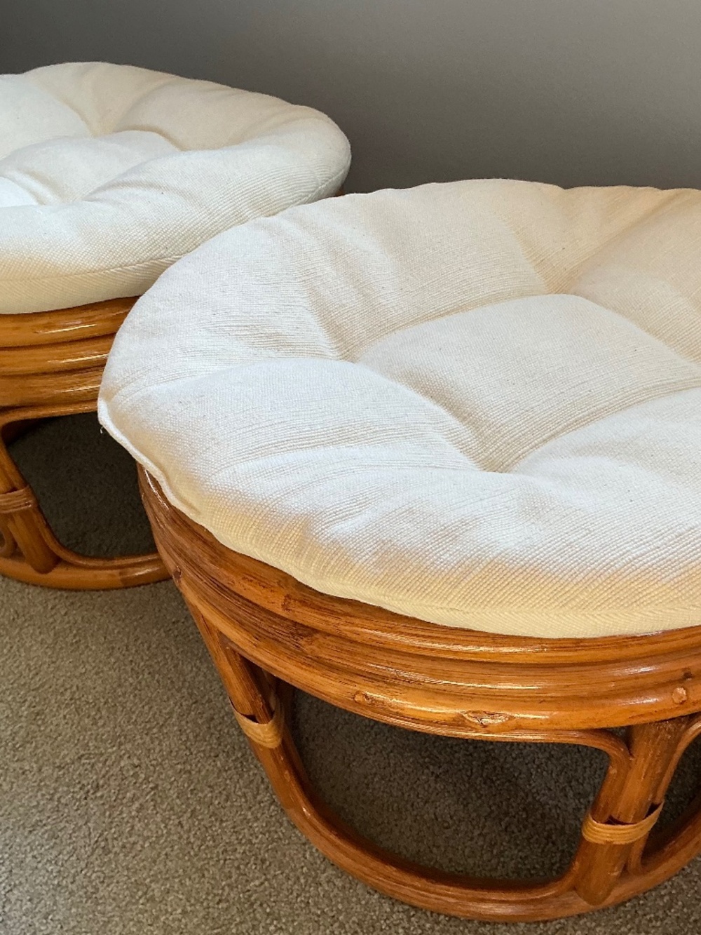 Set Of Two Round Cushions For Rattan Foot Stool